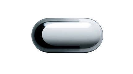 Oval, metallic pill capsule, smooth reflective surface