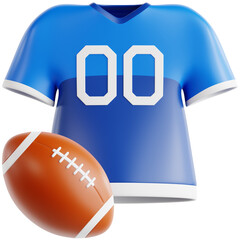 American Football Jersey and Ball 3D Rendering