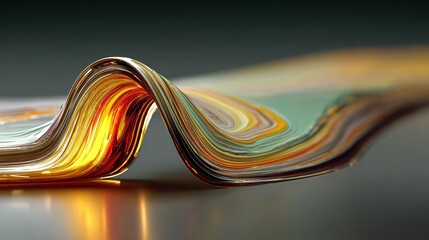 Abstract flowing ribbon with warm colors and smooth texture on dark background.