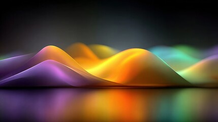 Abstract colorful waves with reflection against a dark background create a smooth texture.