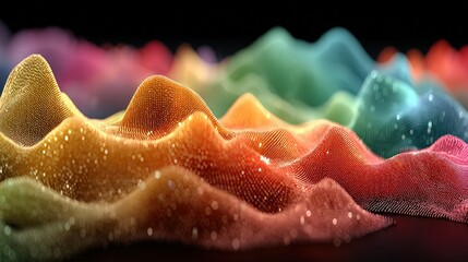 Abstract colorful textured surface with small peaks and valleys close up view.