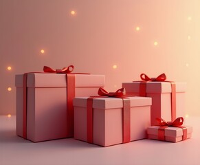 Professional Image of Neatly Wrapped Gift Boxes with Ribbons on a Neutral Surface