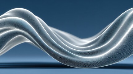 Abstract flowing white shape on blue background with light and shadow.