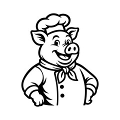 Happy Pig Chef Mascot Illustration – Cartoon Farm Cook Character in Apron and Hat for Food Logos, BBQ Menus, Restaurant Graphics