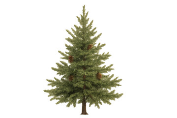 Fototapeta premium Green spruce tree with pine cones, evergreen conifer for holidays, christmas, nature, and seasonal designs on transparent background