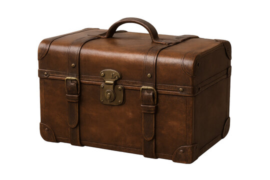 Vintage brown leather suitcase and antique luggage, a classic travel adventure accessory with straps and metal hardware - Powered by Adobe