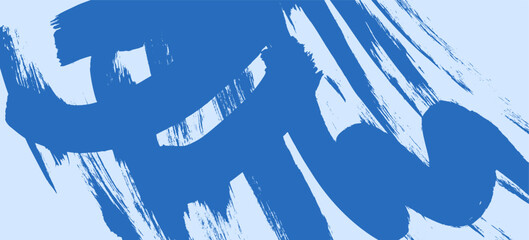 Abstract vector squiggle blue splash brush strokes paint on light turquoise background. Grunge artistic wavy and sumi-e scribble paintbrush spray texture for trendy banner, poster design