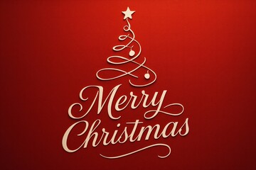Elegant white Christmas tree design with 'Merry Christmas' text on a vibrant red backdrop, conveying festive holiday spirit.