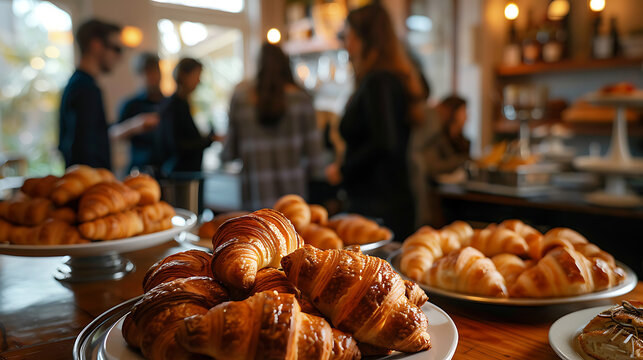 Freshly Baked Croissants on a Buffet Table at a Soft-Focused Breakfast or Catering Event