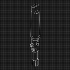 Mechanical engineering drawings. Tap tools, borer. Technical Design. Cover. Blueprint. Step Cutting Tool with Countersinking Function. Technical 3D Vector Illustration