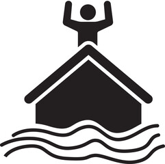 Icon of a person on a house roof during a flood
