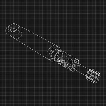 Mechanical engineering drawings. Tap tools, borer. Technical Design. Cover. Blueprint. Step Cutting Tool with Countersinking Function. Technical 3D Vector Illustration