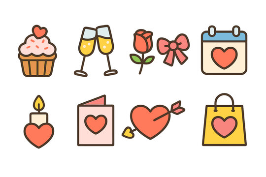 Valentine's day solid icon set. Love, romance, celebration symbols collection