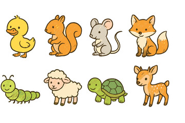 Obraz premium Animal cartoon icon set. Cute animal characters in child's drawing style