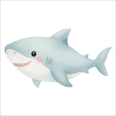 Cute Shark Watercolor Vector Isolated on White Background
