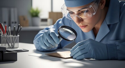 Technician Examining Small Part in Cleanroom Lab