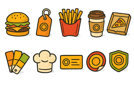 Food delivery outline icon set. Fast food, meal order, restaurant icons collection
