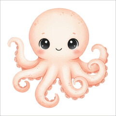 Octopus Watercolor Vector Isolated on White Background

