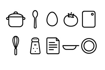 Kitchen tools outline icon set. Cooking, culinary essentials outline icons collection