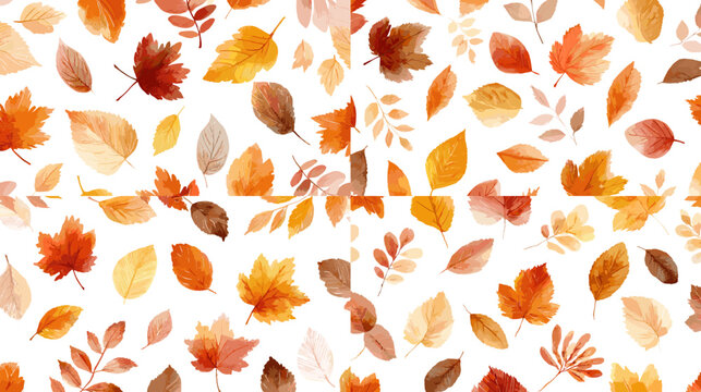 Seamless watercolor autumn leaf pattern featuring warm orange yellow and brown foliage. Elegant seasonal botanical background perfect for fall decorations invitations and packaging.
