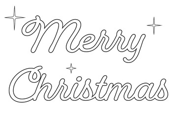 Merry Christmas hand-lettered script typography outline with sparkles and star accents. Perfect for Christmas cards, holiday decorations, winter invitations, social media posts, seasonal projects. PNG