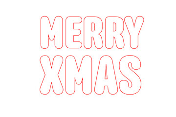 Festive "Merry Xmas" red typography design outline. Perfect for cards, Christmas decorations, social media, coloring page, winter invitations, and seasonal graphic projects. High resolution PNG