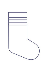 Minimalist stocking outline illustration, classic striped stocking. Perfect for kids’ crafts, coloring pages, printable Christmas activities, DIY holiday cards, classroom worksheets. High-res PNG
