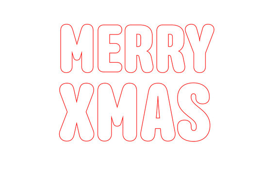 Festive "Merry Xmas" red typography design outline. Perfect for cards, Christmas decorations, social media, coloring page, winter invitations, and seasonal graphic projects. High resolution PNG