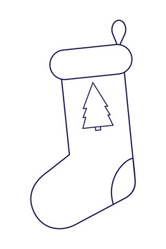 Christmas stocking outline PNG for coloring with a Christmas tree design. Perfect for printable crafts, kids&rsquo; coloring activities, DIY Christmas cards, classroom projects, and festive seasonal decor