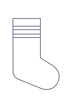 Minimalist stocking outline illustration, classic striped stocking. Perfect for kids&rsquo; crafts, coloring pages, printable Christmas activities, DIY holiday cards, classroom worksheets. High-res PNG