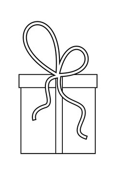 Large gift box outline illustration with ribbon and bow. Perfect for Christmas, birthdays, celebrations, party invitations, kids&rsquo; crafts, printable activities, festive decor, and holiday projects. PNG