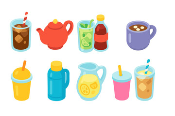 Beverage drink neon glow icon set. Colorful neon icons collection, flat style.