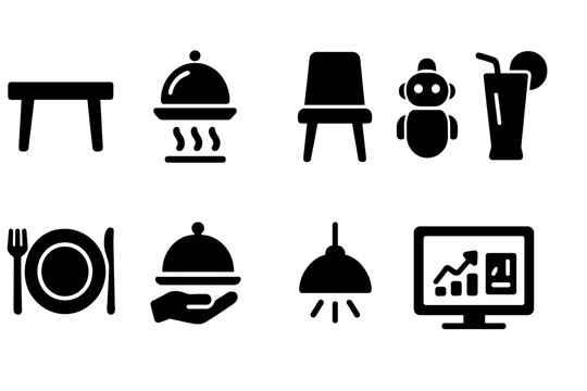 Restaurant, dining silhouette icon set. Culinary, food service silhouette icons collection