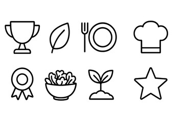 Nature and cooking outline icon set for eco-friendly culinary illustrations