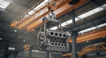 Automotive Industry: Metal Engine in Assembly