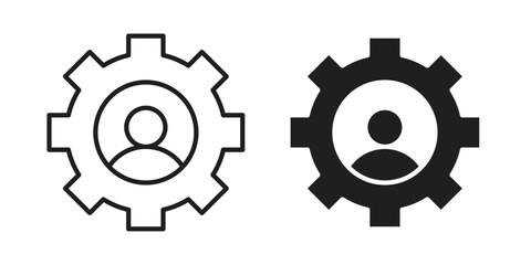 Account settings icon with thin line and flat web symbol on white background