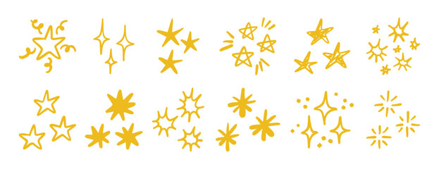 Hand drawn stars and sparkles doodle set simple decorative design