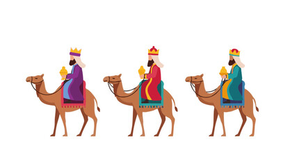 Three wise men riding camels on a journey representing Epiphany  