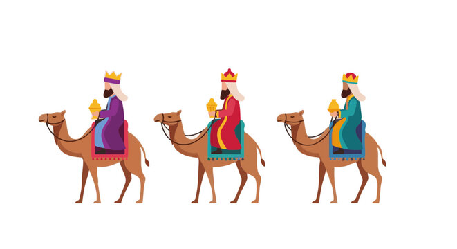 Three wise men riding camels on a journey representing Epiphany   - Powered by Adobe