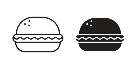 Burger icon with thin line and flat web symbol on white background