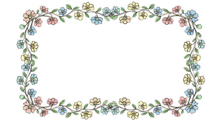 Floral Frame with Delicate Pastel Flowers and Twining Green Vines, Perfect for Invitations and Announcements