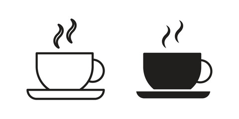 Coffee icon with thin line and flat web symbol on white background