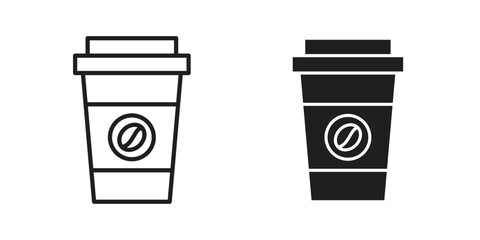 coffee cup icon with thin line and flat web symbol on white background