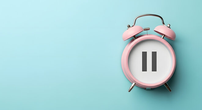 Alarm clock with pause sign, take a break, menopause concept, hormone replacement therapy