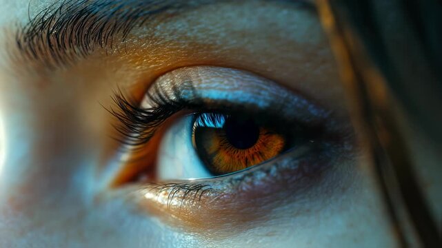 Futuristic vision: Close-up of a woman's eye transforming with advanced technology and augmented