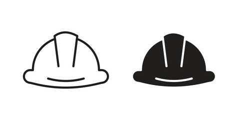 Hard hat icon with thin line and flat web symbol on white background