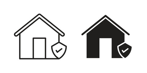 Home insurance icon with thin line and flat web symbol on white background
