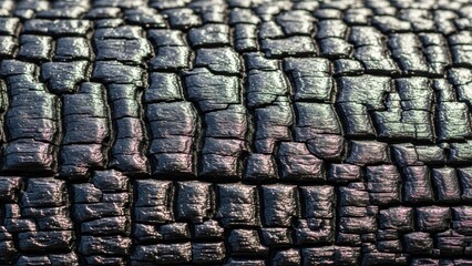 A detailed macro texture of black, cracked, charred wood.