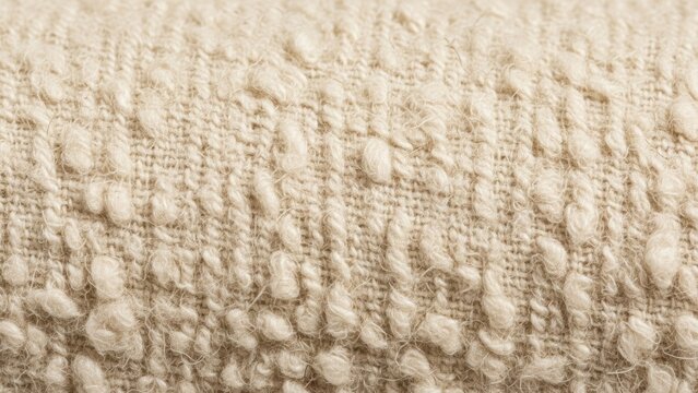 A macro close-up of a beige, nubby, woven fabric texture.