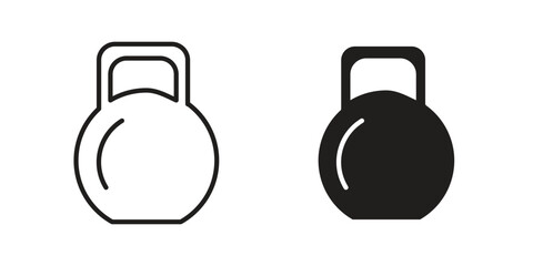 Kettlebell icon with thin line and flat web symbol on white background